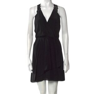 REBECCA TAYLOR Silk Faux Wrap Sleeveless Dress w/ Embroidered in Black Size 0